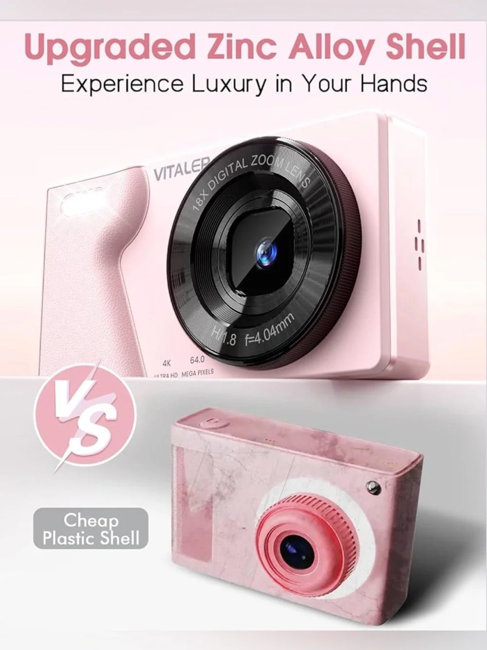 Digital Camera with Front Rear Lens, Autofocus 64MP 4K Camera for Photography